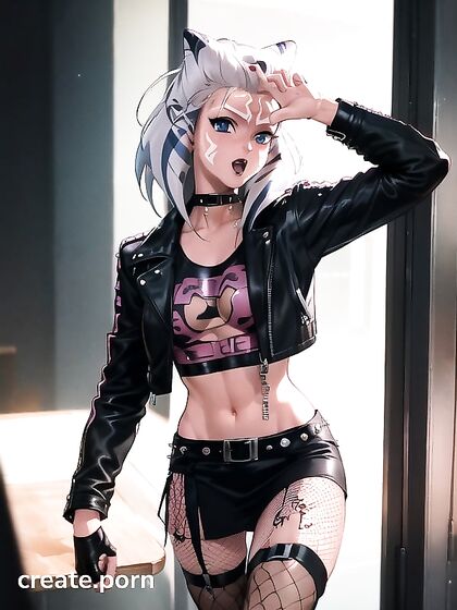 Fit Girl 18+ in Leather Jacket and Fingerless Gloves Teases in Hentai AI Action