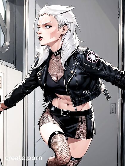 Stunning Realistic Woman in Leather Jacket and Flawless Makeup Tempts You