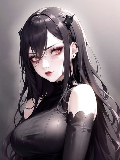 Gothic Beauty with Prominent Freckles WearsVintage Sweater for Seductive Hentai Scenes