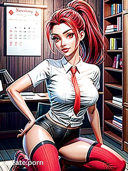 in Blouse and Ponytail Enjoying Intense Hentai Pleasure