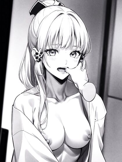 Mischievous Smile and Blush: Thumb Sucking Fun in NSFW Hentai AI Porn