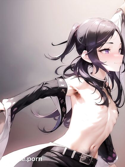 Mischievously Smiling Skinny Girl 18+ with Hairy Armpits in Hentai AI Action