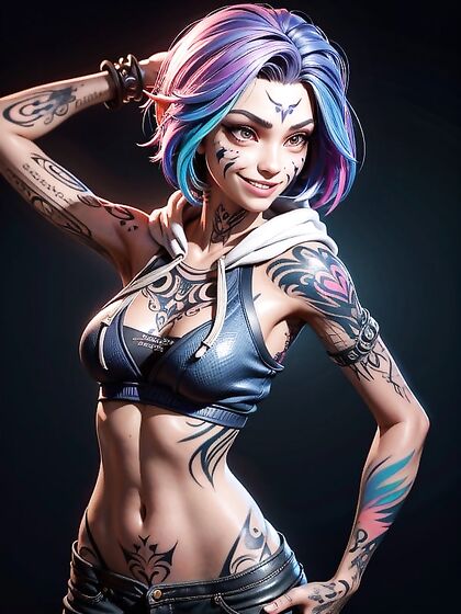 Tattooed Beauty with Black Hair Enjoys Intense Hentai Pleasure