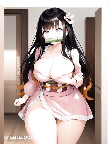 Nezuko from Demon Slayer Shows Off Her Enormous Ass and Expanding Breasts in Hentai AI Action