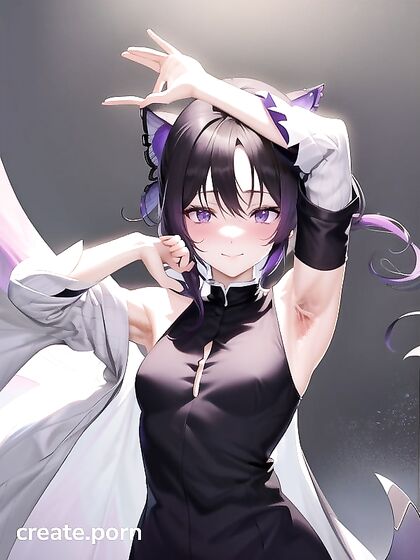 Skinny Girl 18+ with Purple Eyes and Hairy Armpits in Seductive Hentai Action