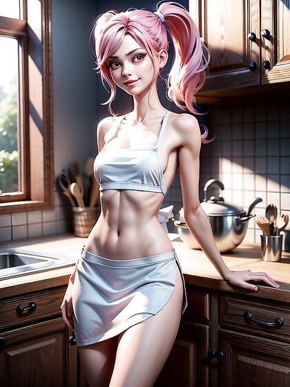 Happy Hentai Fun with Aproned Babe and Her Perky Small Breasts
