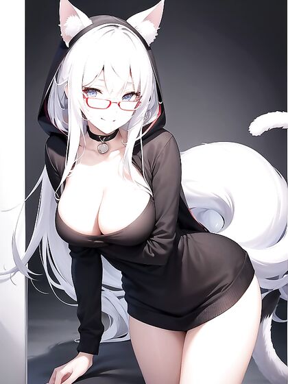 Cat Girl 18+ with Large Breasts and Glasses Enjoying Intense Hentai Pleasure