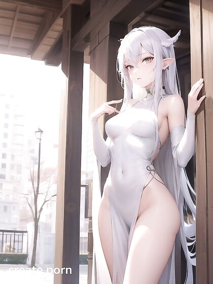 Female Tiefling with Pale Light Skin and Glowing Yellow Eyes in Seductive Hentai Scenes