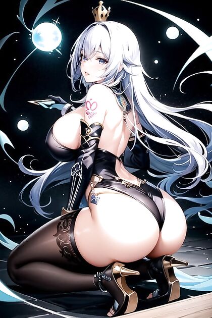 Female Tiefling with Pale Light Skin and Glowing Yellow Eyes in Seductive Hentai Scenes