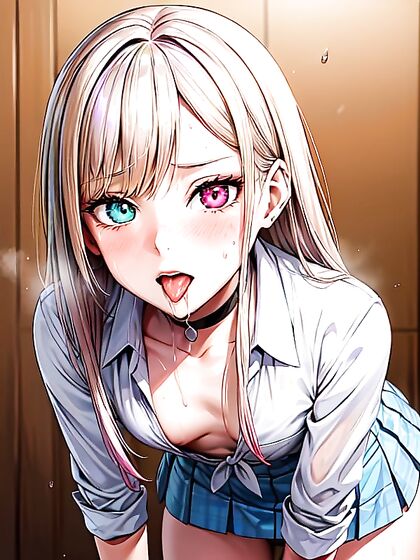 Skinny Girl 18+ with Purple Hair Teased in Loose White Panties for Hentai Pleasure