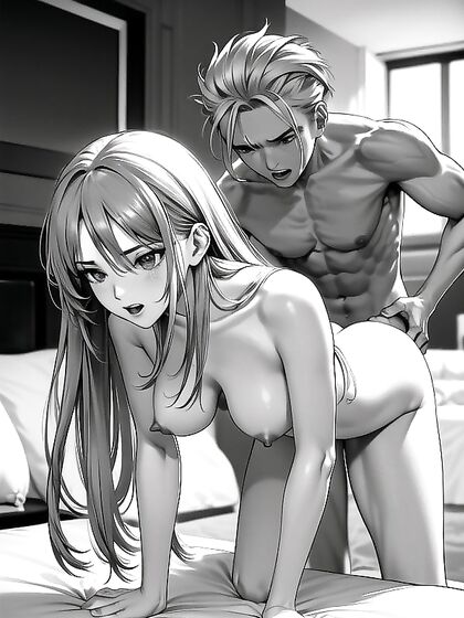 Naked Front View in Black and White Manga Hentai Seduction