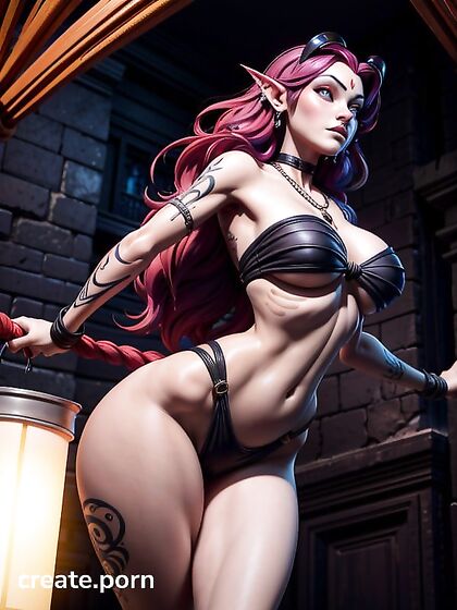 Red-Eyed Beauty in Fishnets Seduces in Gloomy Hentai Scenes