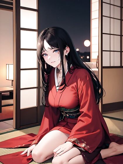 Pale-Skinned Beauty in Kimono Explores Erotic Night Fantasies
