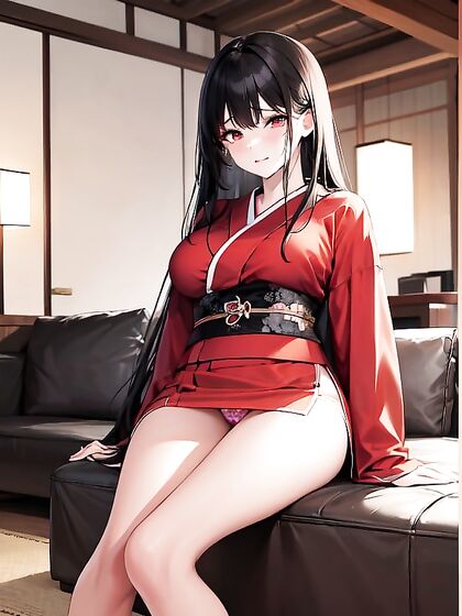 Kimono-Wearing Beauty Cries Out in Ecstasy During Living Room Hentai Session