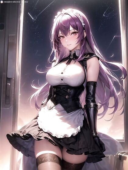 French Maid Stares Seductively at Camera for Steamy Standing Hentai Action