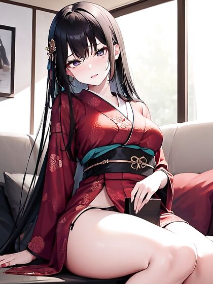 Bottom-Up Black Haired Beauty in the Living Room for naughty Hentai Fun