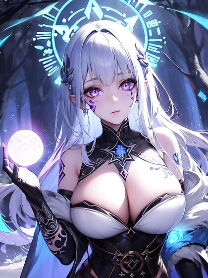Mystical Sorceress With Glowing Runic Tattoos Conjures orbs of light in Erotic Hentai Fantasy