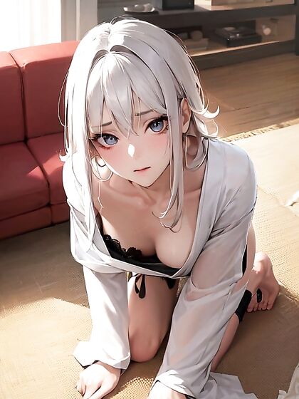Lifted Skirt and Long-Length Fun with White-Haired hentai Sensations