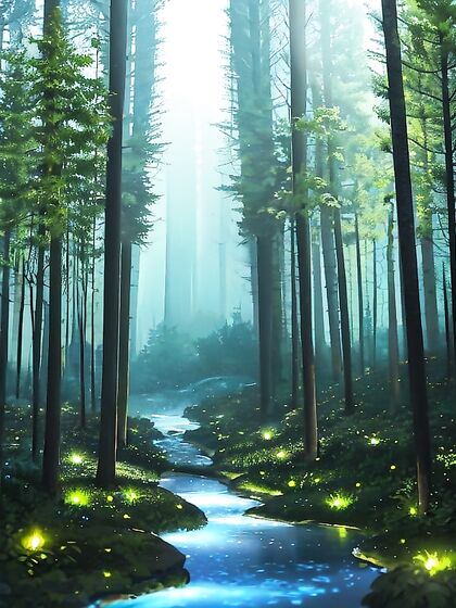 Enchanted Forest at Night: Gentle Mist and Reflective Stream Enhance Erotic Glow
