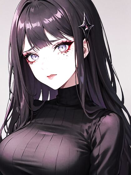 Dark Gothic Babe in Oversized Vintage Sweater and Elegant Hairpins Seduces with Hentai Passion