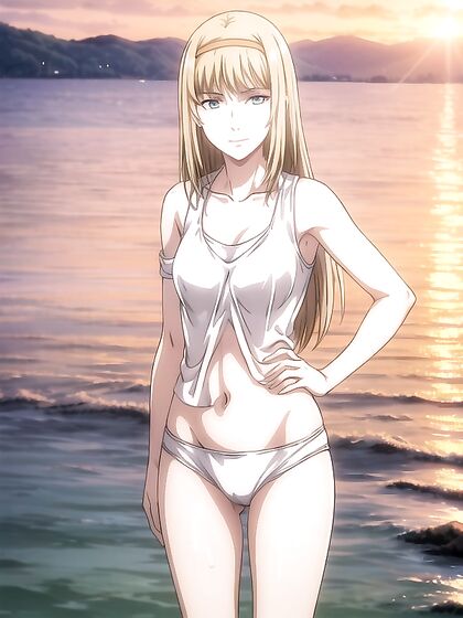 Skinny Girl 18+ Poses at Sunset in Seductive Hentai Action