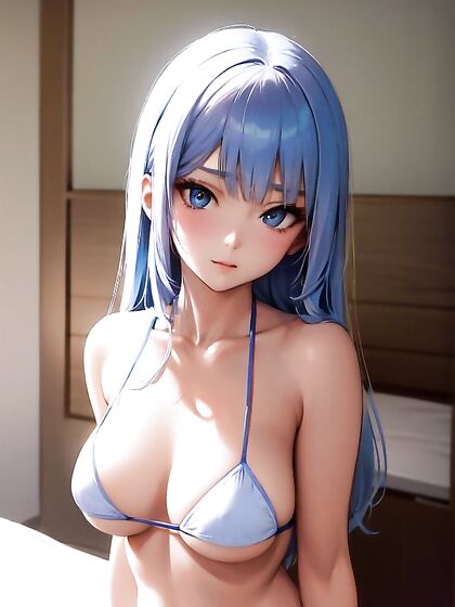 Bikini-clad Beauty Shows Off Bare Shoulders in Bedroom Hentai Action
