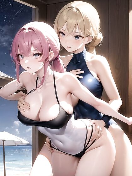 Ponytailed beauty grabbed from behind in steamy hentai action with two lovers