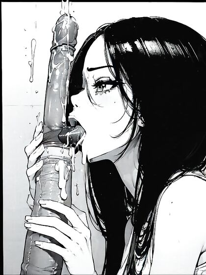 Big Dick hentai Pleasure: Black and White Manga Scene with Intense Tongue Action