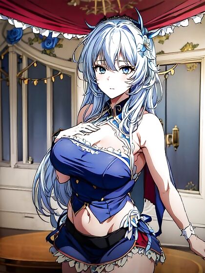 Multi-Colored Hair Cutie Winks Seductively Among White Lilies in Busty Hentai Action