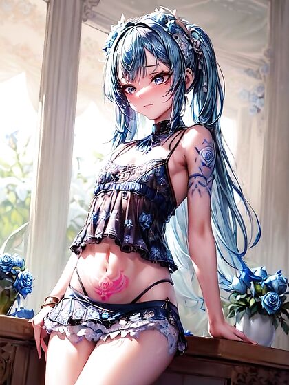 Floral-Frilled Dancer in Roses and Fishnets for Seductive Hentai Pleasure
