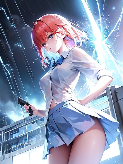 Cute Girl 18+ Shoots Electric Rays While Wearing a Sexy See-Through White Shirt