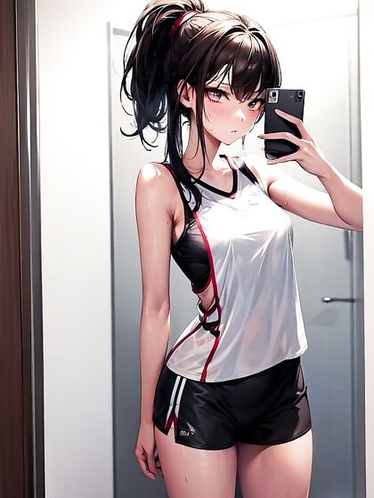 Sporty Girl 18+ with Ponytail Teases in Changing Room for Seductive Hentai Fun