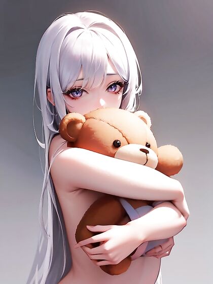 Hugging Naked Teddy Bear in Sensual Hentai Action