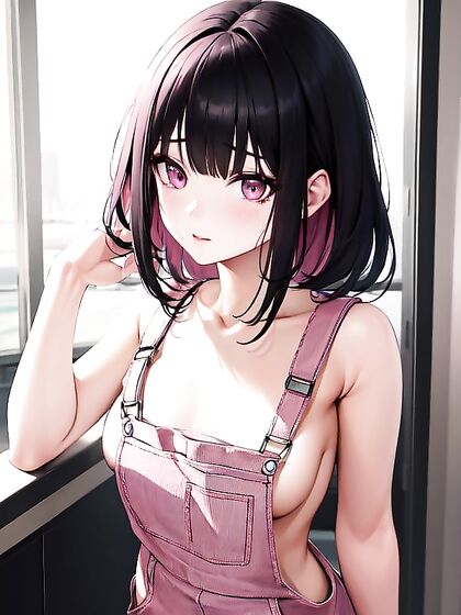 Naked Girl 18+ in Pink Overalls with Black Hair Gets Wild in Hentai Action