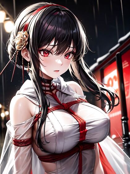 Transparent Raincoat Reveals Red Shibari-Roped Underwear at Crosswalk Hentai Scene