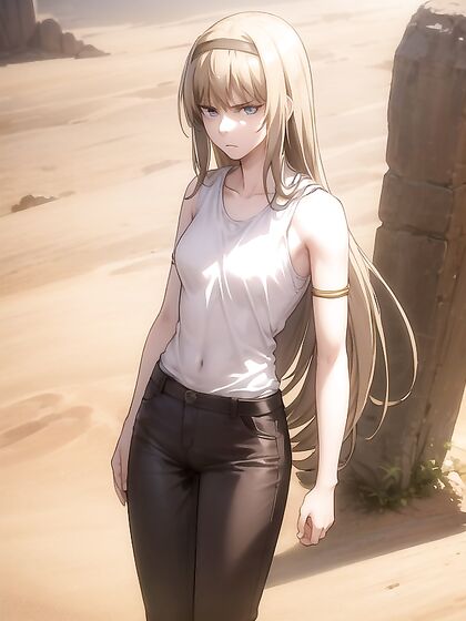 Sleeveless T-Shirt on Small Breasts in Seductive Hentai Solo Action