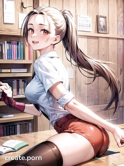 Red-Eyed Beauty Shows Off Her Flexibility in Seductive Study Room Hentai Scene