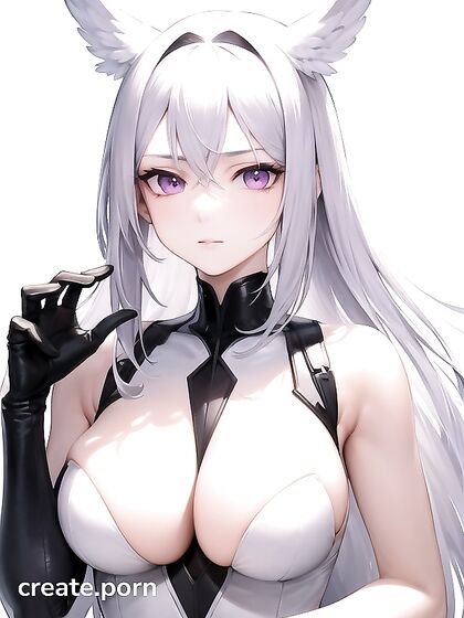 White-Haired beauty With Vibrant Purple Eyes Flies High in Mech-Suit hentai Action