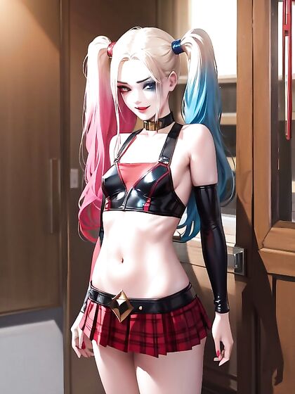 Harley Quinn Crosses Her Small Breasts in Seductive Hentai Action