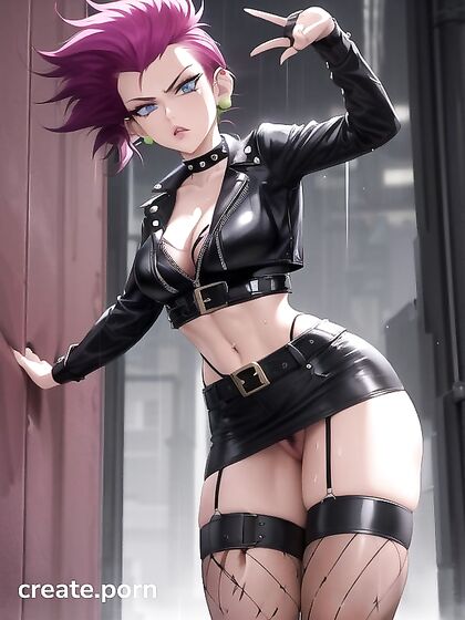 Seductive in Mini Skirt, Fishnets, and Fingerless Gloves Seduces You