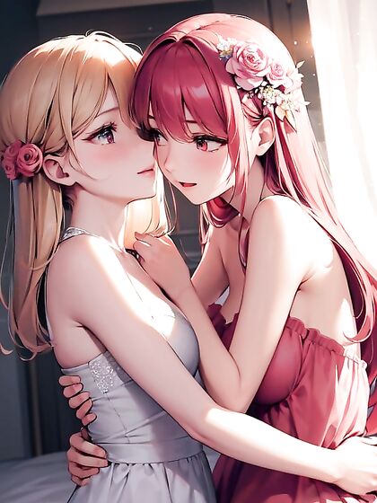 Romantic Embrace Under Stars: Tender Love Amidst Roses in Hentai Bliss