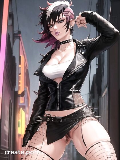 Vibrant Multicolored Hairstyles Shine Under Neon Lights in Dumpster hentai AI Action