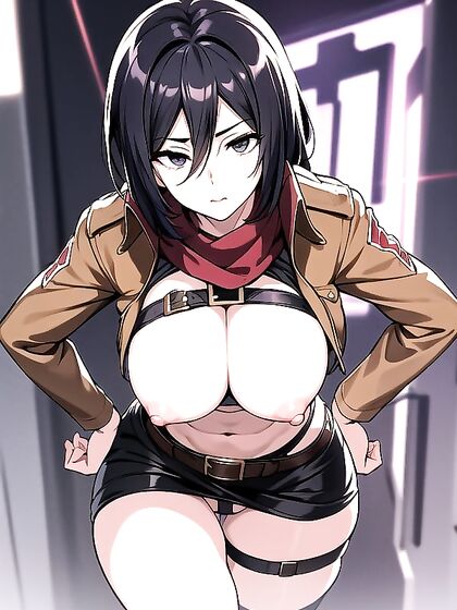 Fit Girl 18+ Leans In, Revealing Large Puffy Pussy Lips and Covered Nipples in Hentai