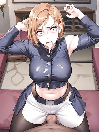 Kugisaki Nobara's Tight Outfit and Intense Gazes in Sultry Hentai Scenes