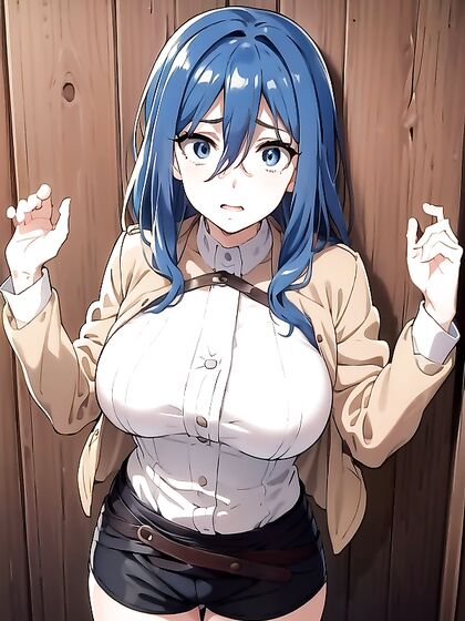 Blue-Eyed Beauty with Massive Tits in Waist-Shot Hentai Action