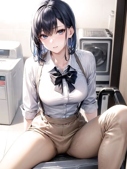 Blue-Haired Beauty Spreads Her Legs in the Laundry Room for Naughty Hentai Fun