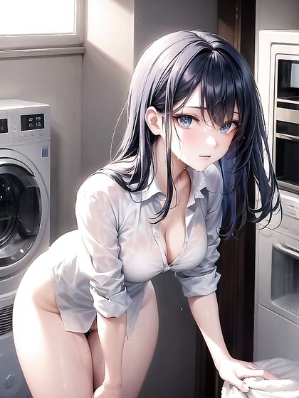 Office Worker Seduces with Pubic Hair Tease While Perched on Washing Machine