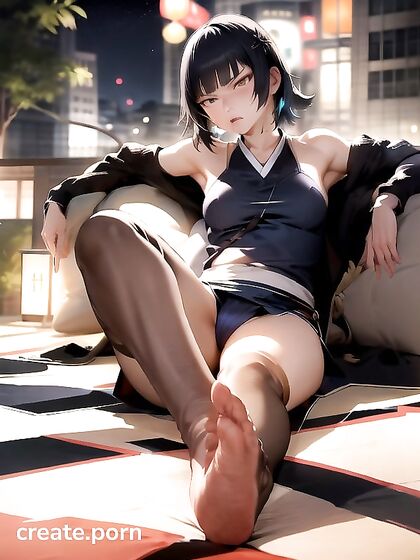 Sitting and Showing Off Stockinged Feet in Seductive Hentai Scenes