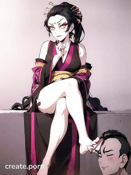 Daki from Demon Slayer Teases Boy 18+ with Foot Rubbing and Mischievous Smiles