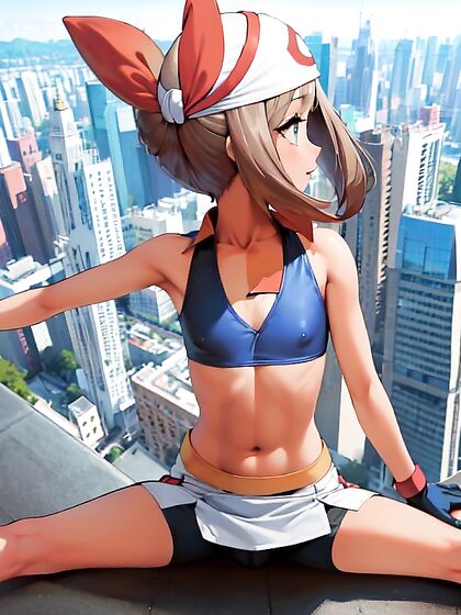 May from Pokémon Enjoying Passionate Moments on the Rooftop with Light Brown Skin